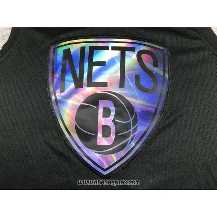 Camiseta Brooklyn Nets Kevin Durant #7 Iridescent Logo Negro